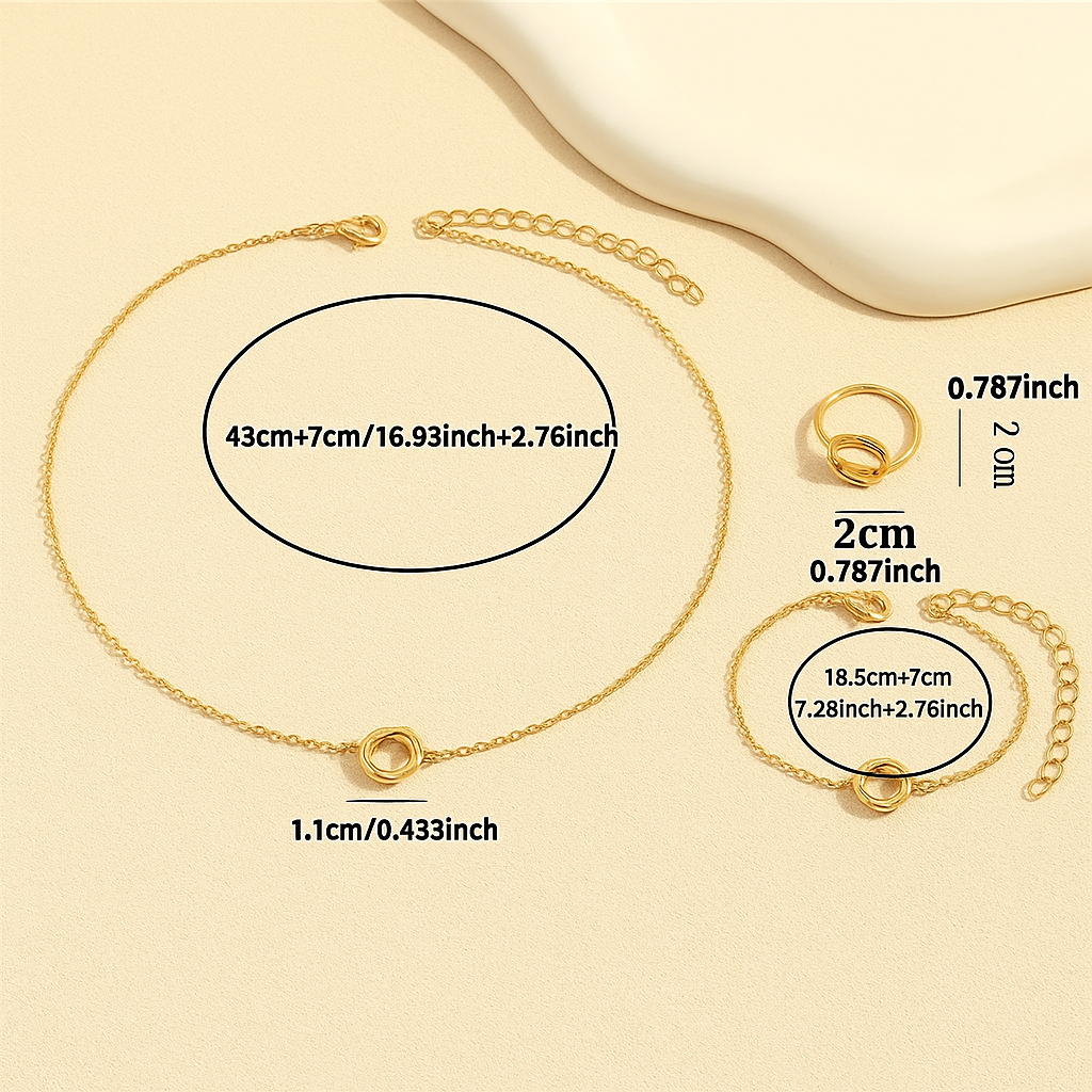 Elegant 3-Piece Jewelry Set – Twisted Flower & Circle Motif Design