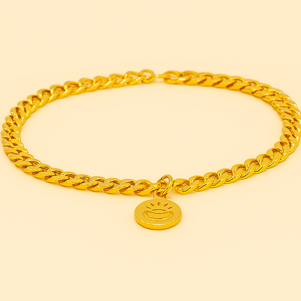 Gold-Tone Cuban Chain Bracelet – Elegant Design with Coin Pendant