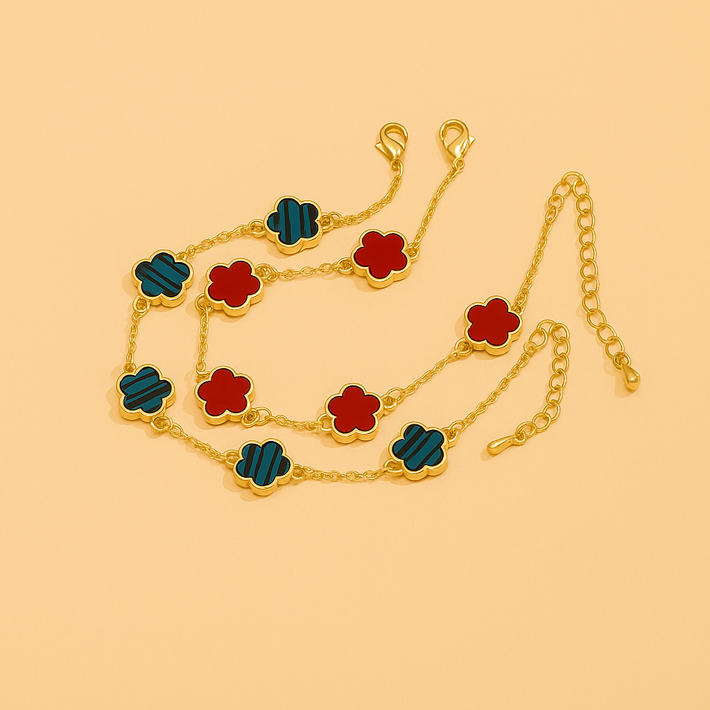Delicate Flower Chain Bracelet Set – Colorful & Lightweight