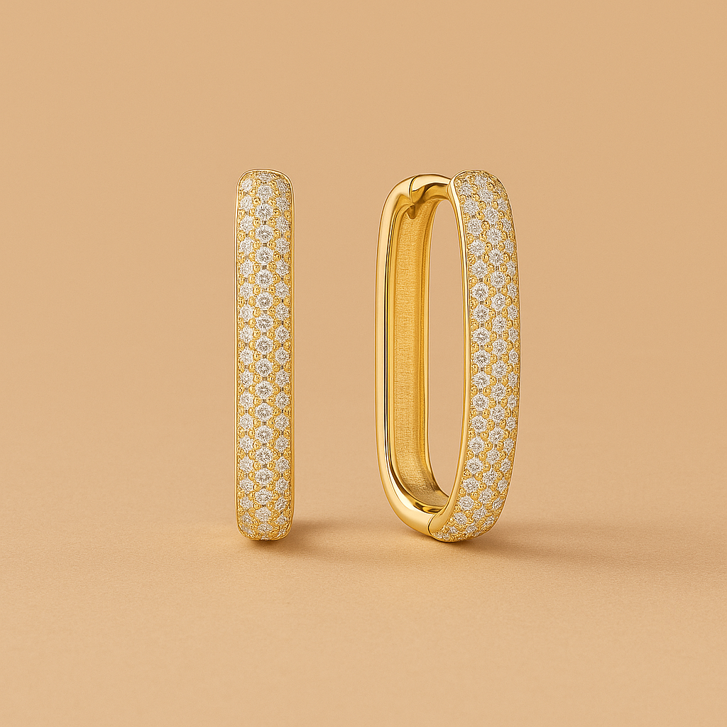 Large Pavé Hoop Earrings in 16k Gold
