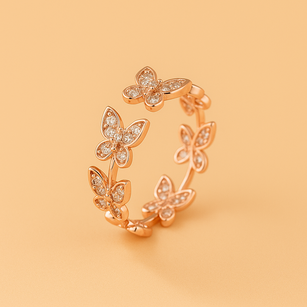 Elegant copper butterfly ring with shiny zirconia