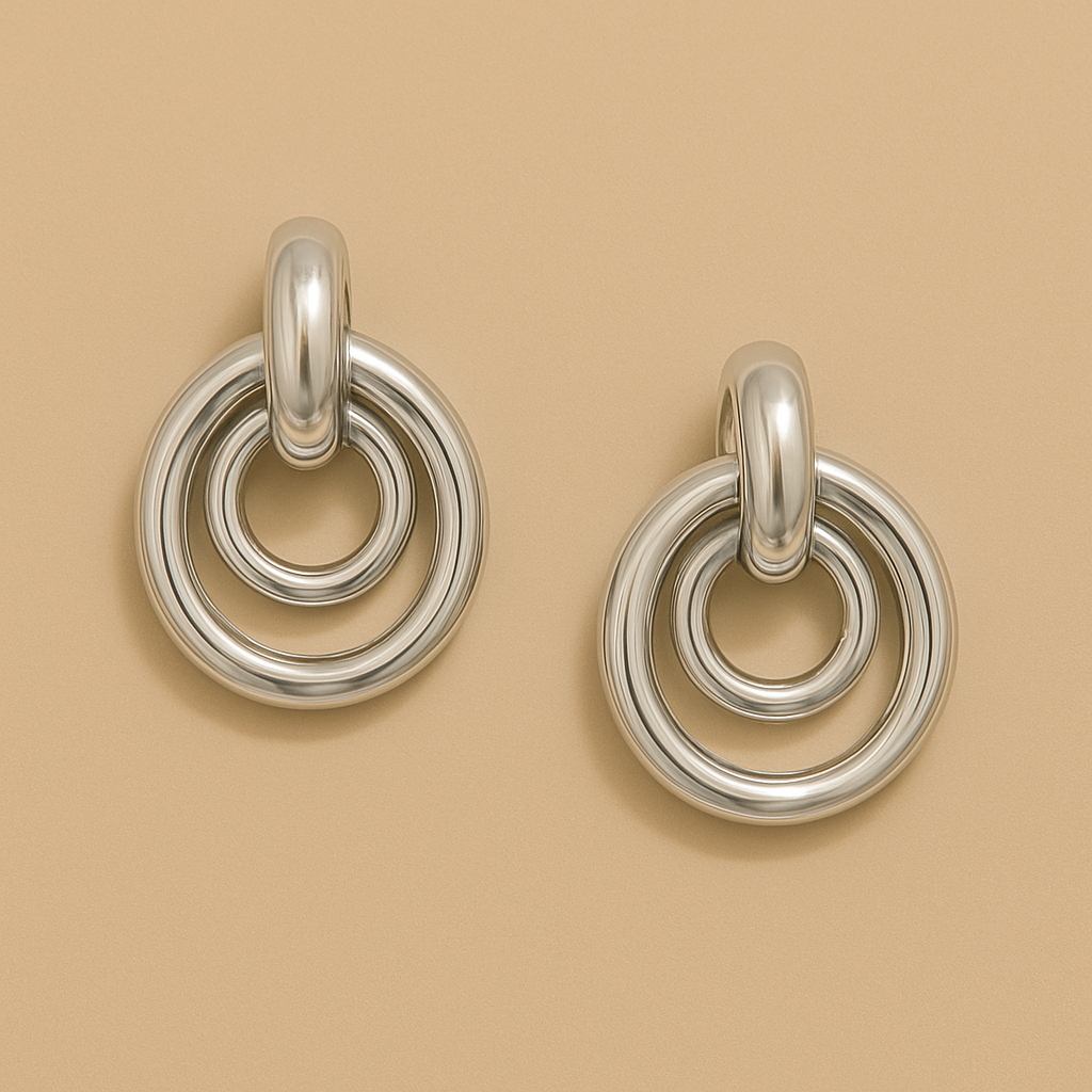Vintage 18K Gold Geometric Stud Earrings for Women