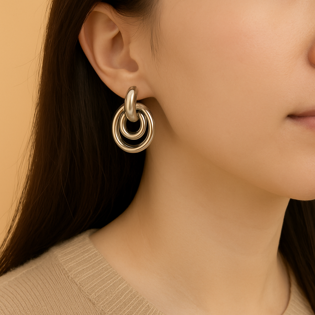Vintage 18K Gold Geometric Stud Earrings for Women
