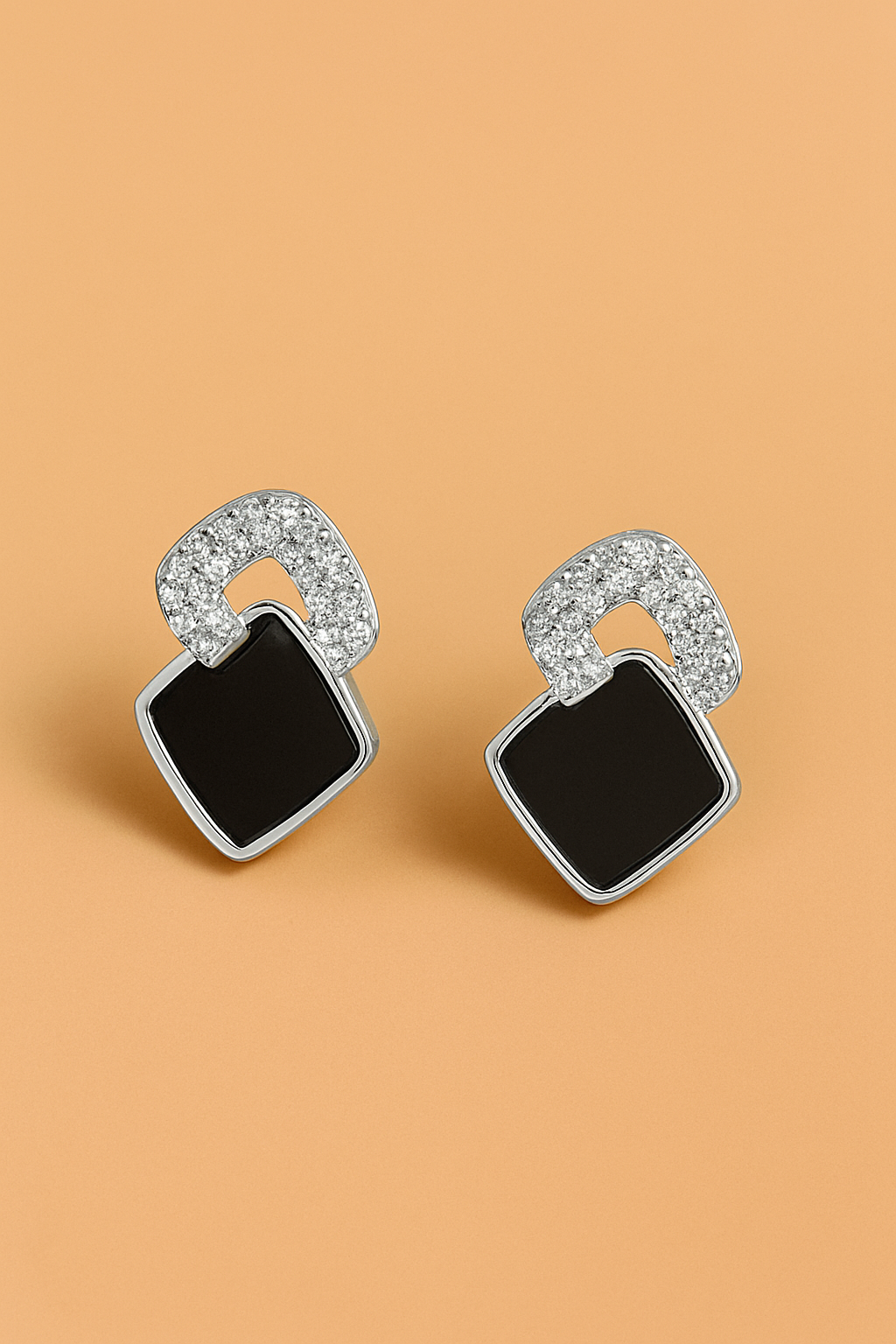 Elegant black square earrings with glass accents