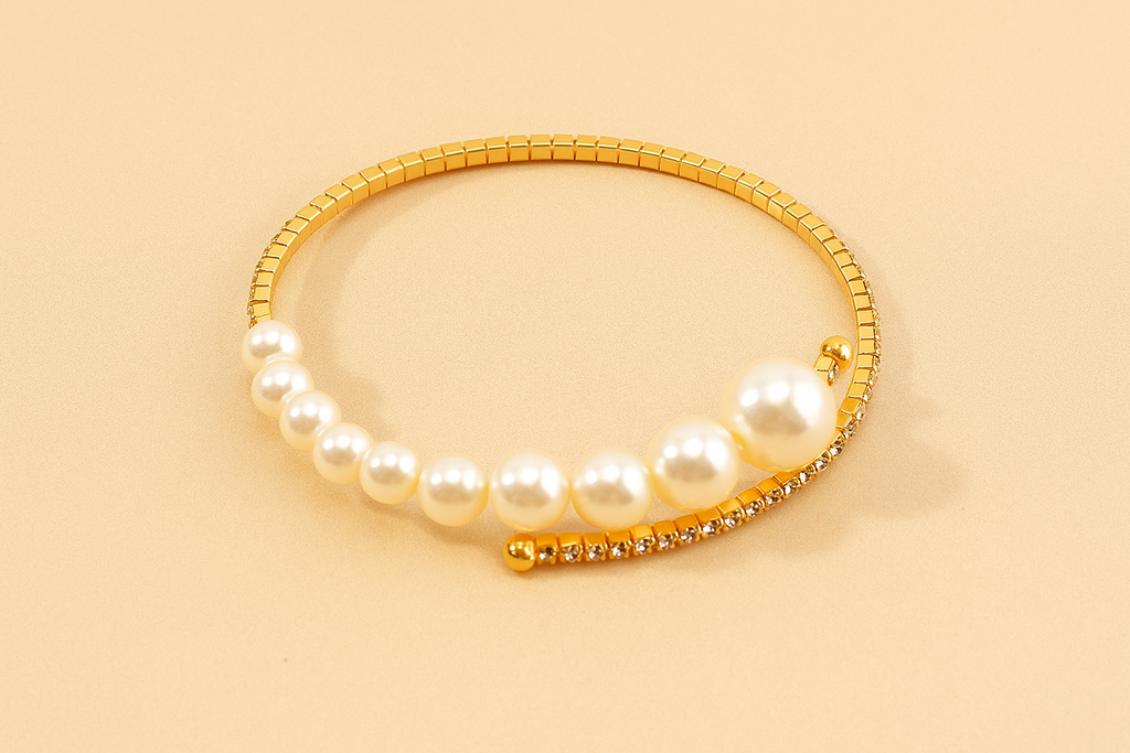 Elegant Rhinestone Cuff Bracelet with Pearl Accents
