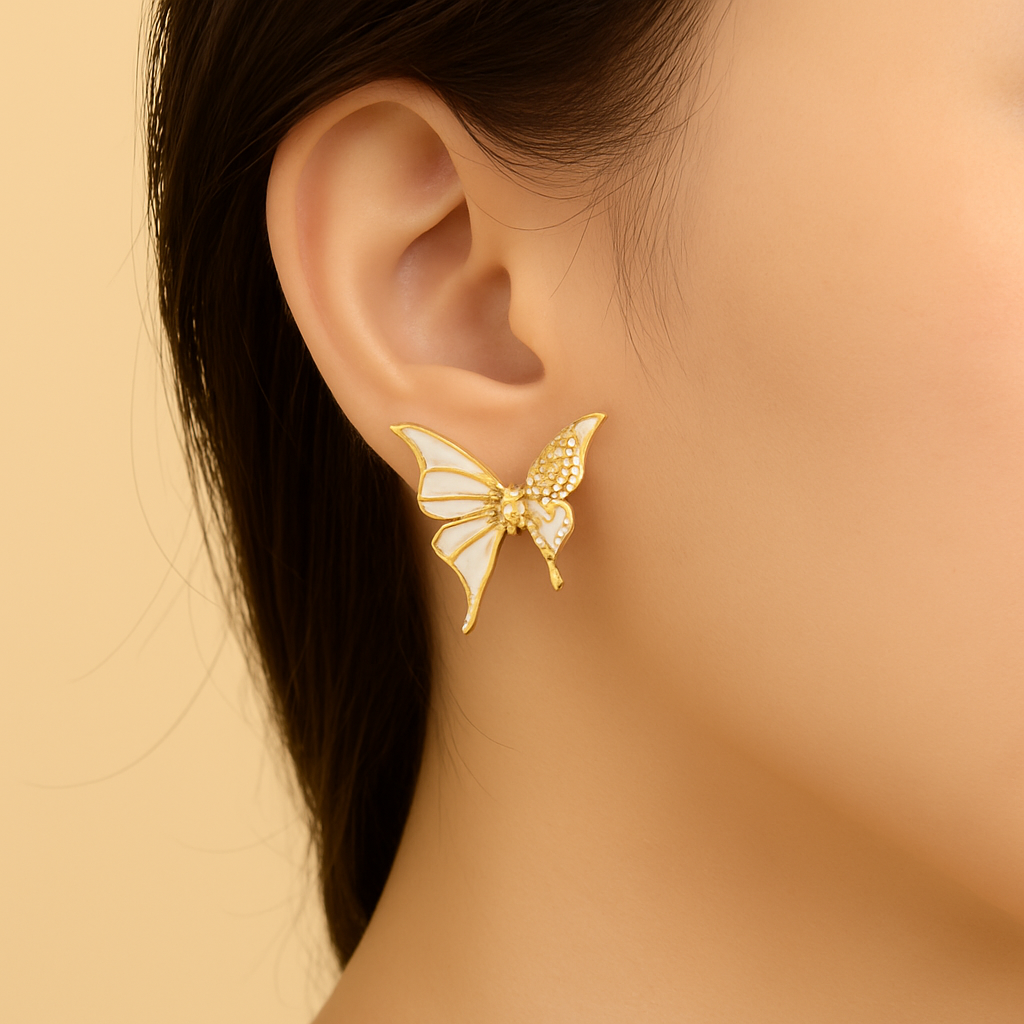 Delicate butterfly wing stud earrings with stones