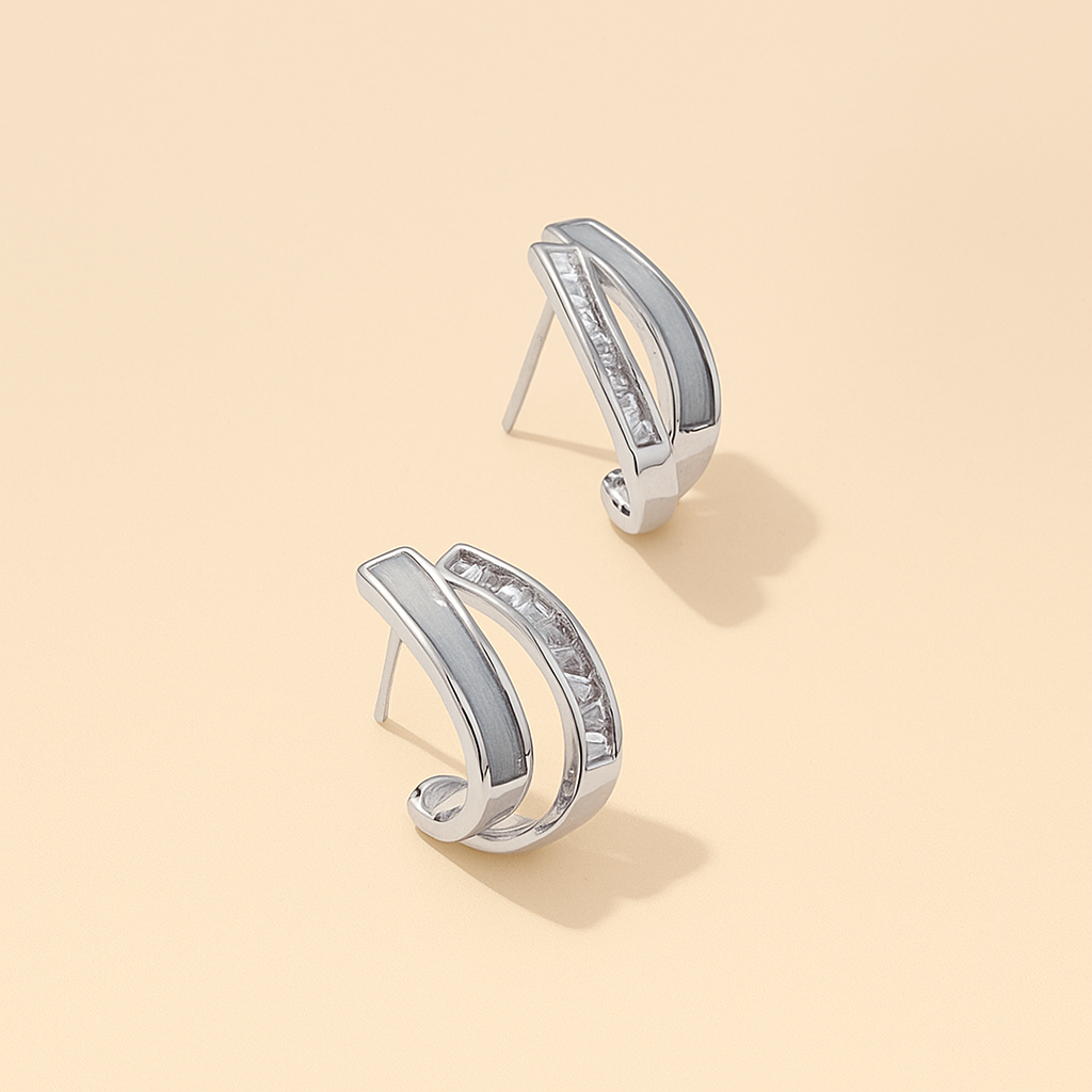 Elegant double layer C-shaped gold earrings