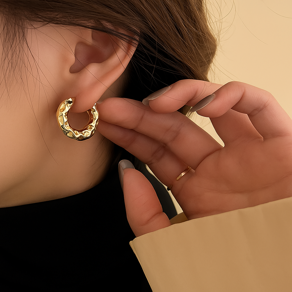 Elegant pleated mini hoop earrings in copper