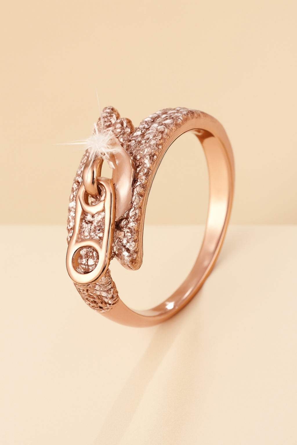 Synthetic cubic zirconia ladies' ring with stylish zipper design