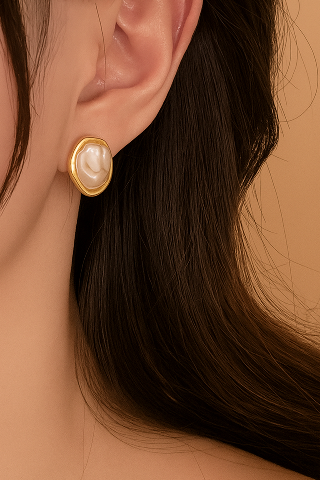 Elegant Gold Color Irregular Oval Pearl Studs for Women