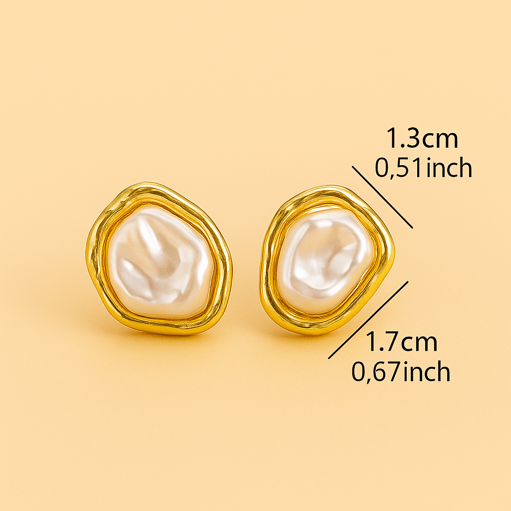 Elegant Gold Color Irregular Oval Pearl Studs for Women