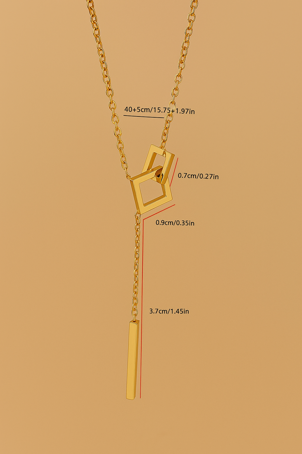 Square necklace with mesh motif - gold-colored