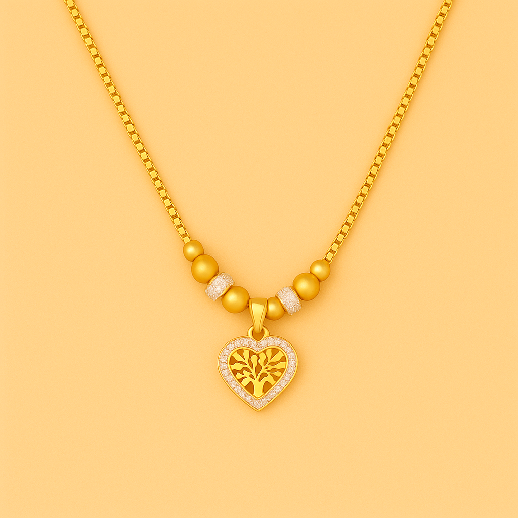 Gold Pendant Necklace with Heart-Shaped Tree | Unisex Jewelry