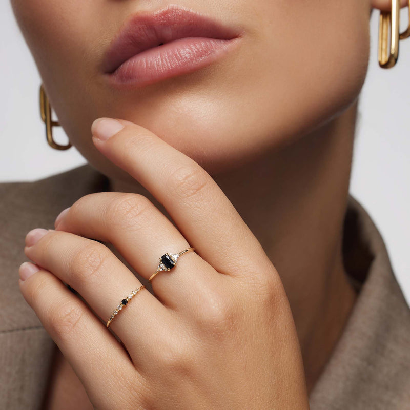 Baguette-Cut Black Spinel Ring in 14k Gold