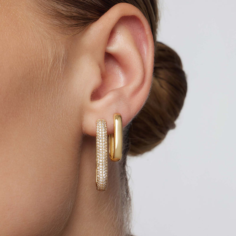 Glamorous Large Pavé Hoops in 16k Gold