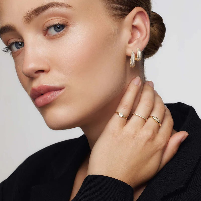 Diamond-Embellished Dome Ring in 14k Gold