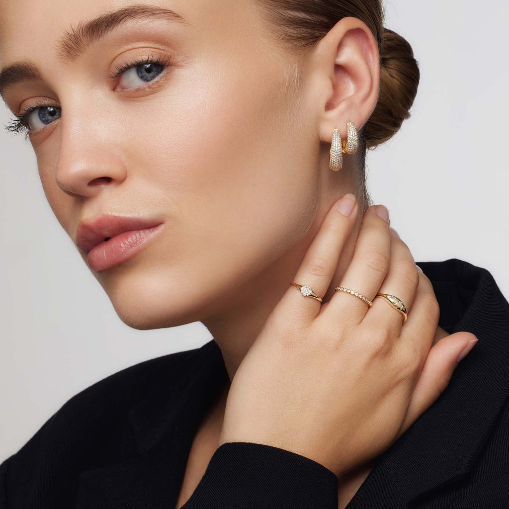 Dome Ring with Diamonds in 14k Gold