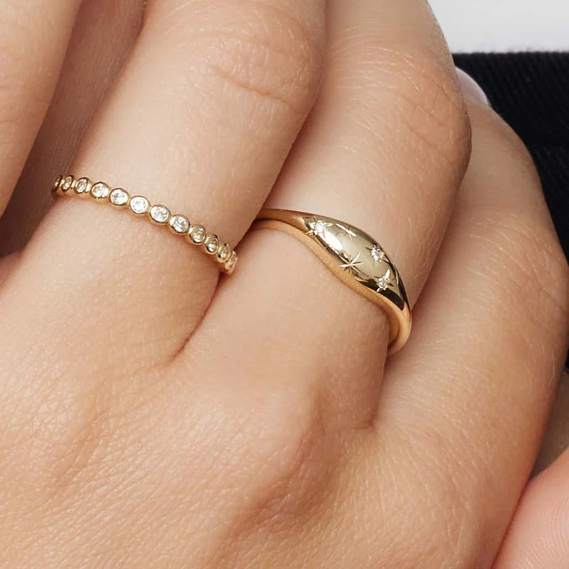 Diamond-Embellished Dome Ring in 14k Gold