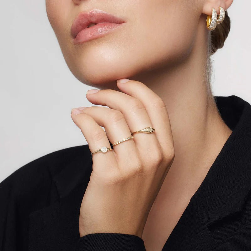 Diamond-Embellished Dome Ring in 14k Gold