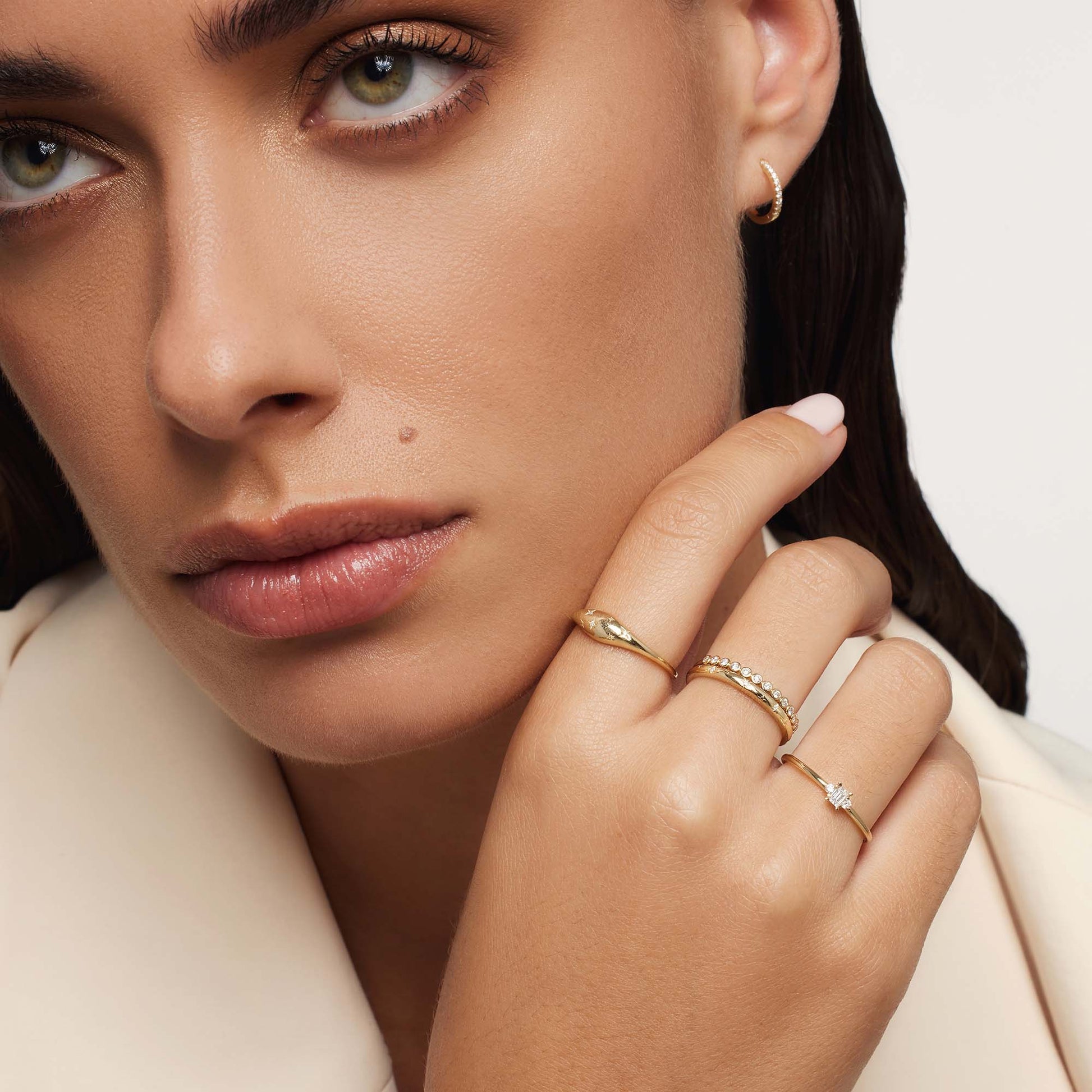 Dome Ring with Diamonds in 14k Gold