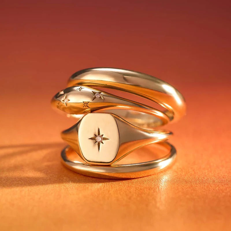 Diamond-Embellished Dome Ring in 14k Gold