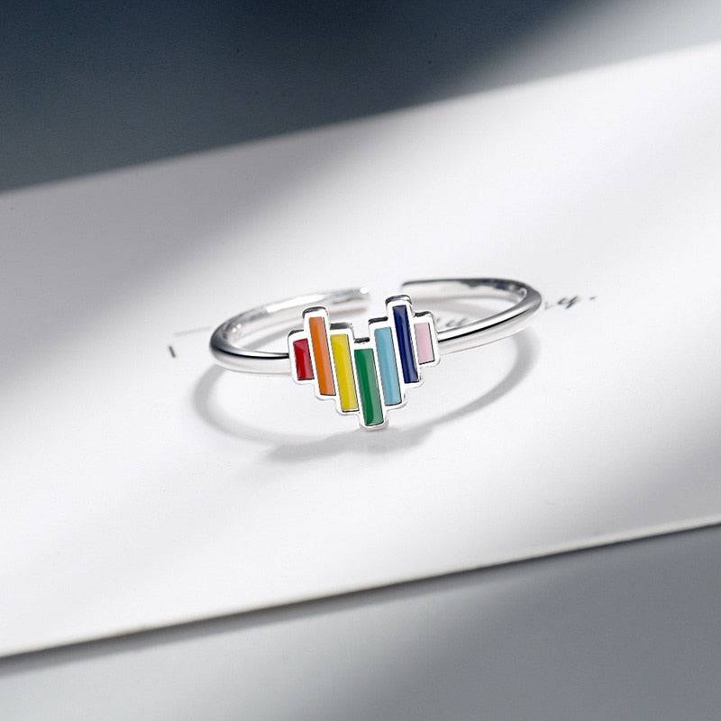 Rainbow crown heart ring (open) - vintage design with LGBT pride