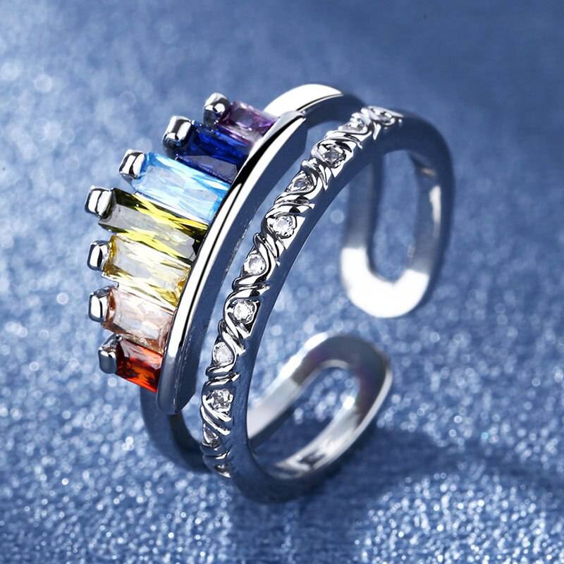 Rainbow crown heart ring (open) - vintage design with LGBT pride