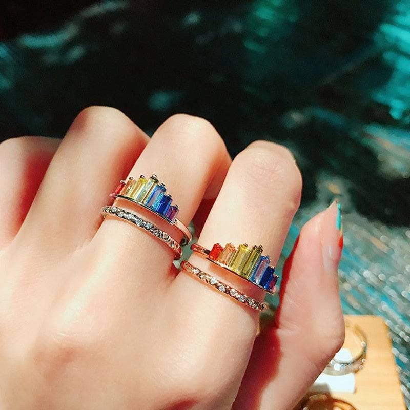 Rainbow crown heart ring (open) - vintage design with LGBT pride