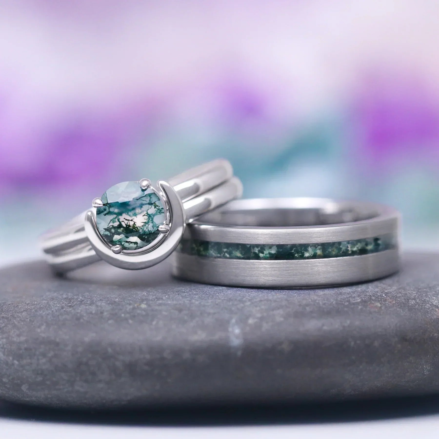 Crescent City engagement ring set in sterling silver