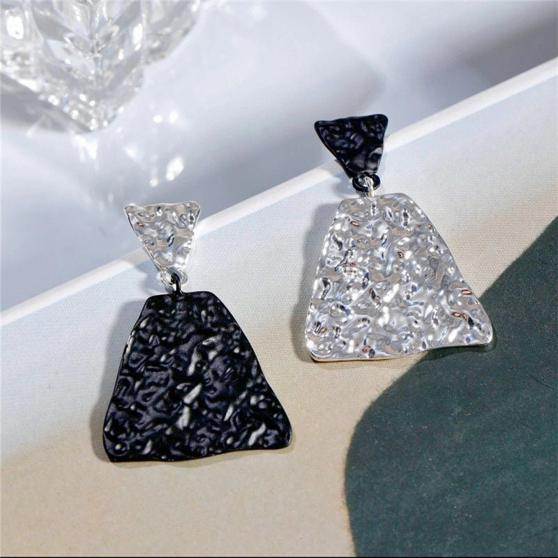 Black and white colour block earrings