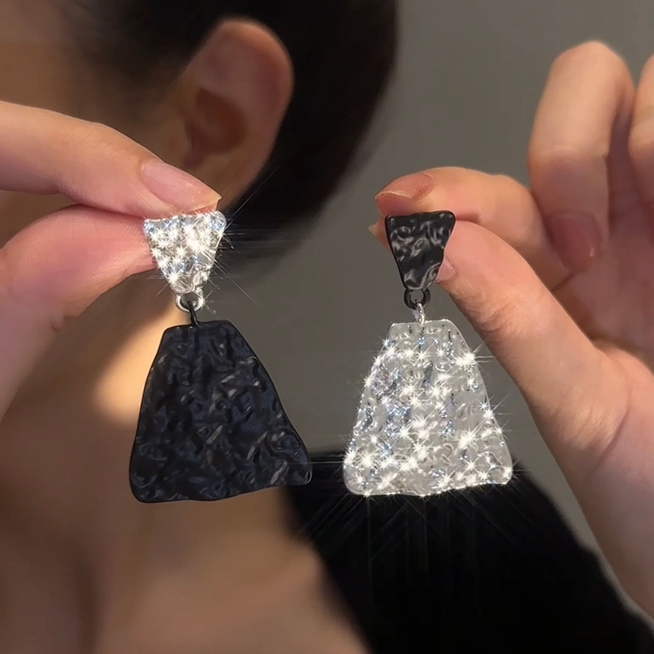 Black and white colour block earrings
