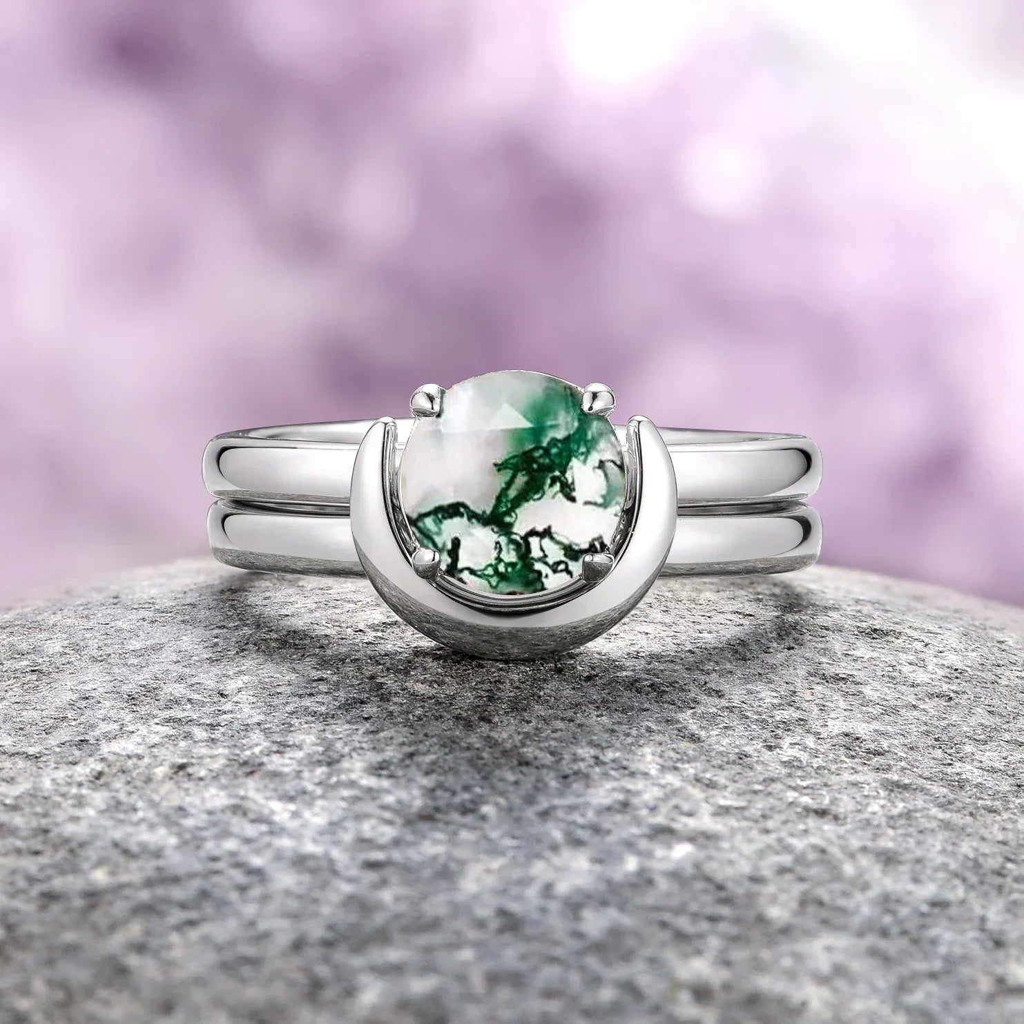 Crescent City engagement ring set in sterling silver