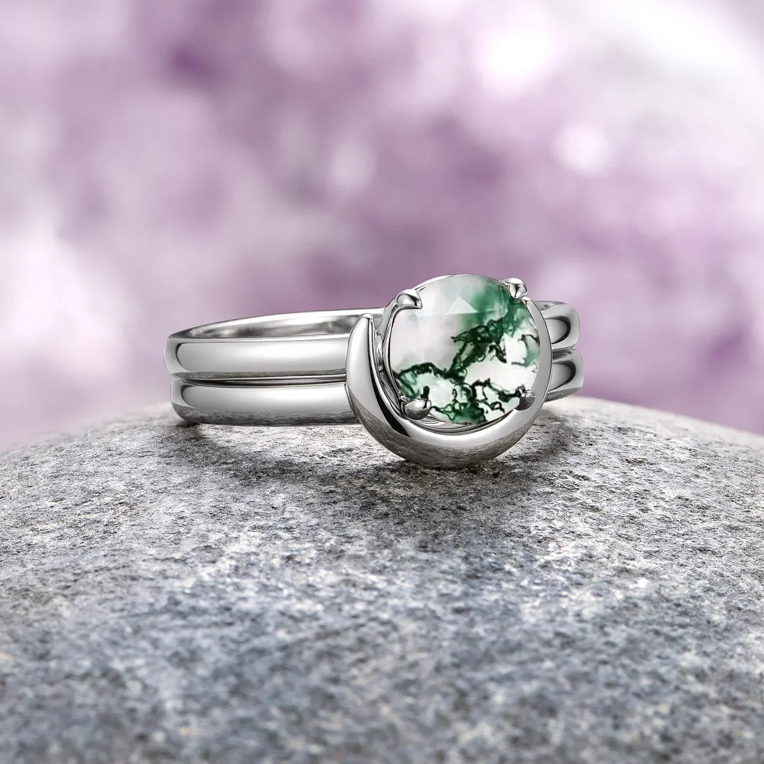 Crescent City engagement ring set in sterling silver