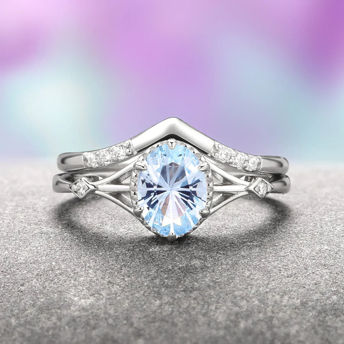 Celtic-inspired gemstone ring set - morganite, aquamarine & ruby
