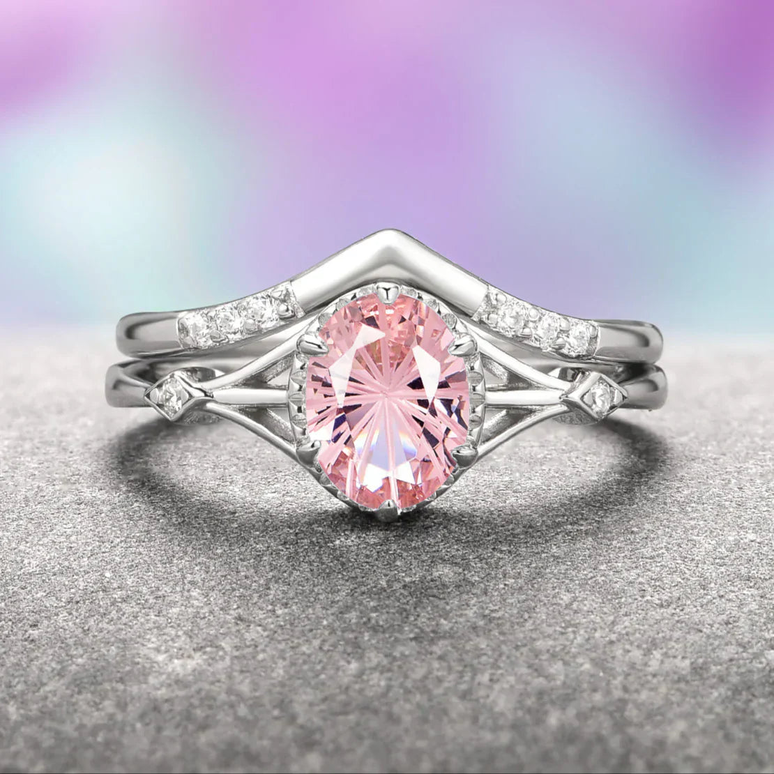 Celtic-inspired gemstone ring set - morganite, aquamarine & ruby