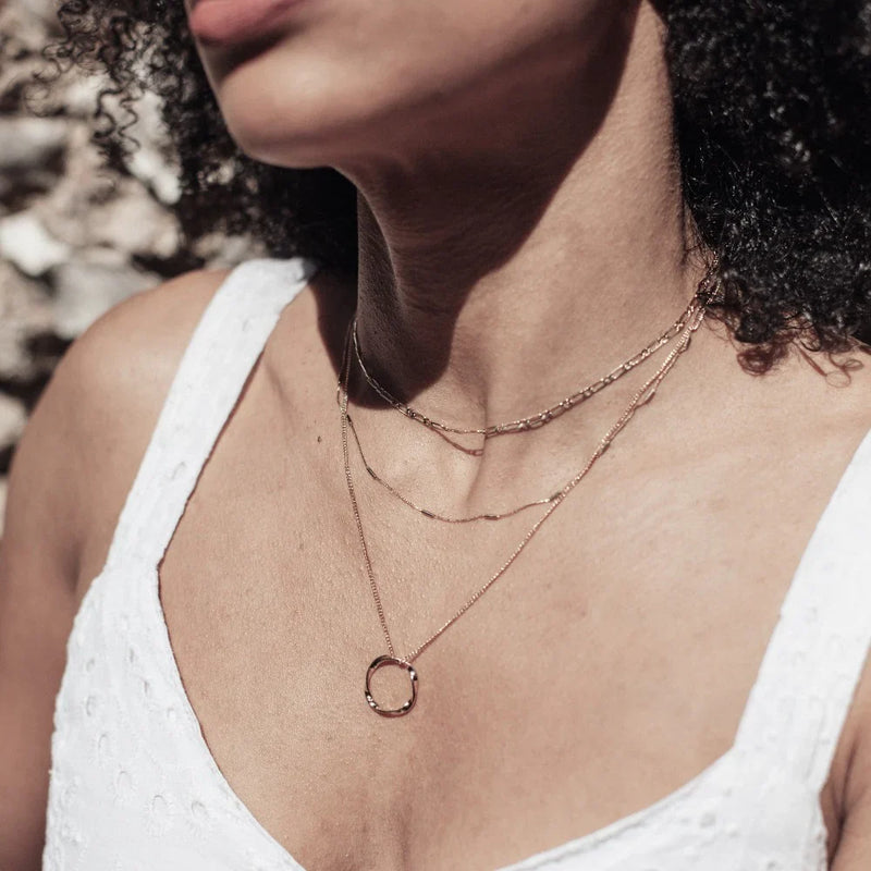 Triple Row Open Circle Pendant Necklace in 18k Gold