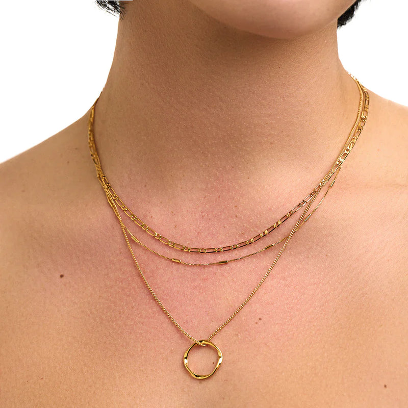 Triple Row Open Circle Pendant Necklace in 18k Gold