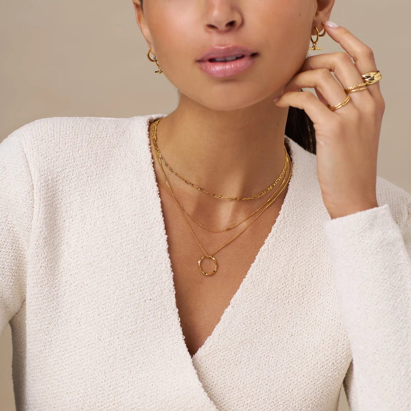 Triple Row Open Circle Pendant Necklace in 18k Gold