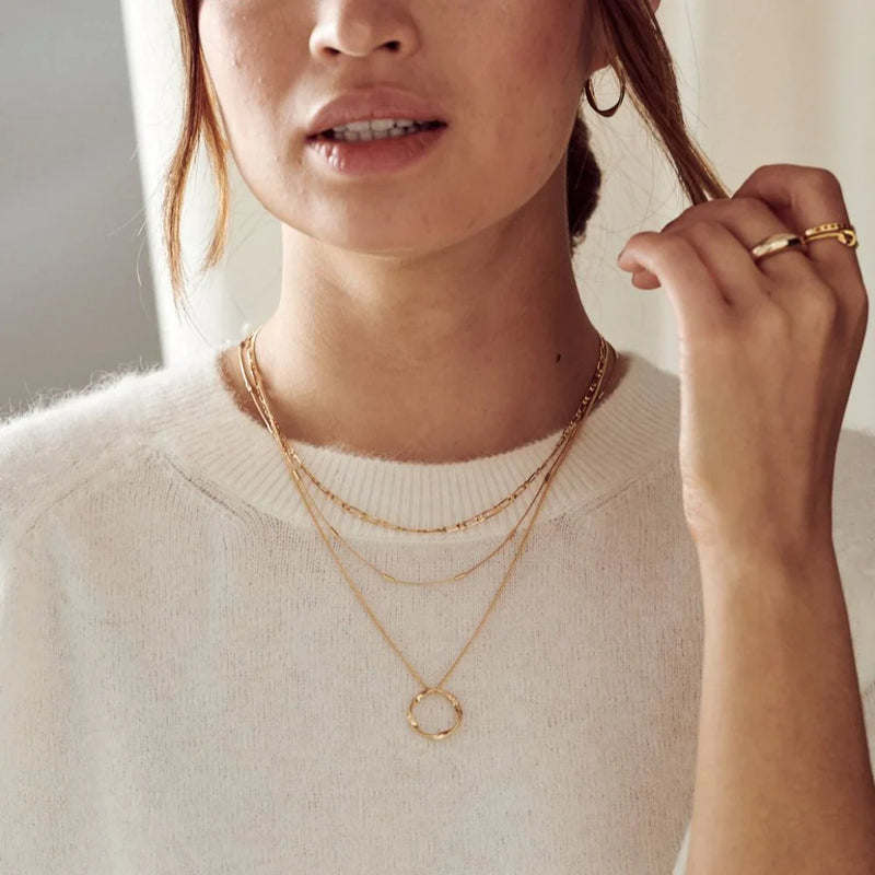 Triple Row Open Circle Pendant Necklace in 18k Gold