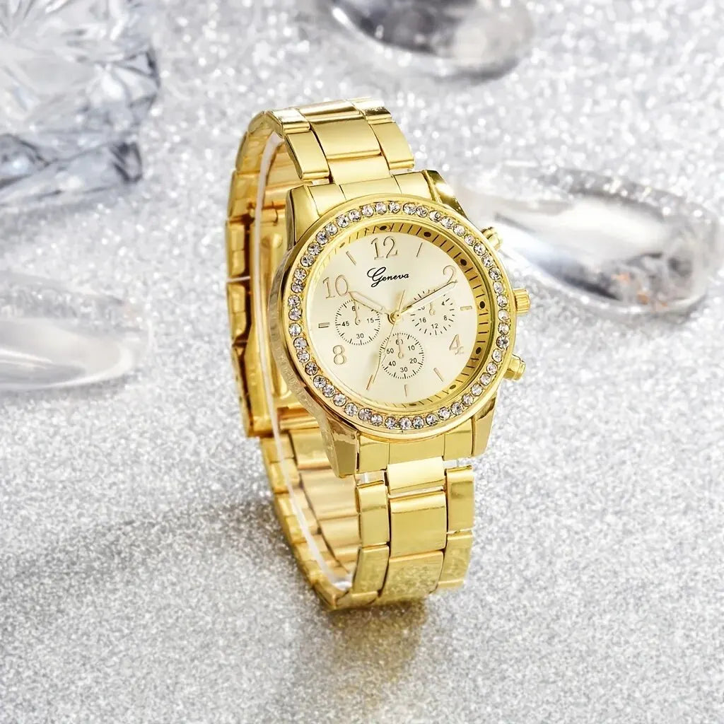 Women's Luxury 5 Pcs Gold Rhinestone Watch Set