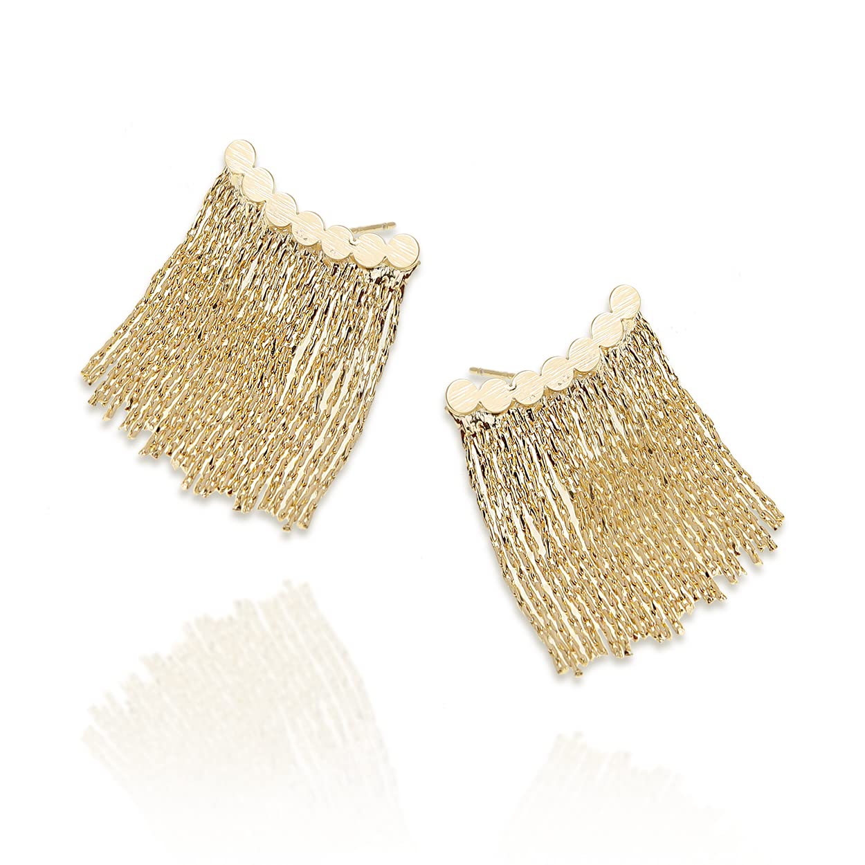 Long earrings with curved bar and tassel