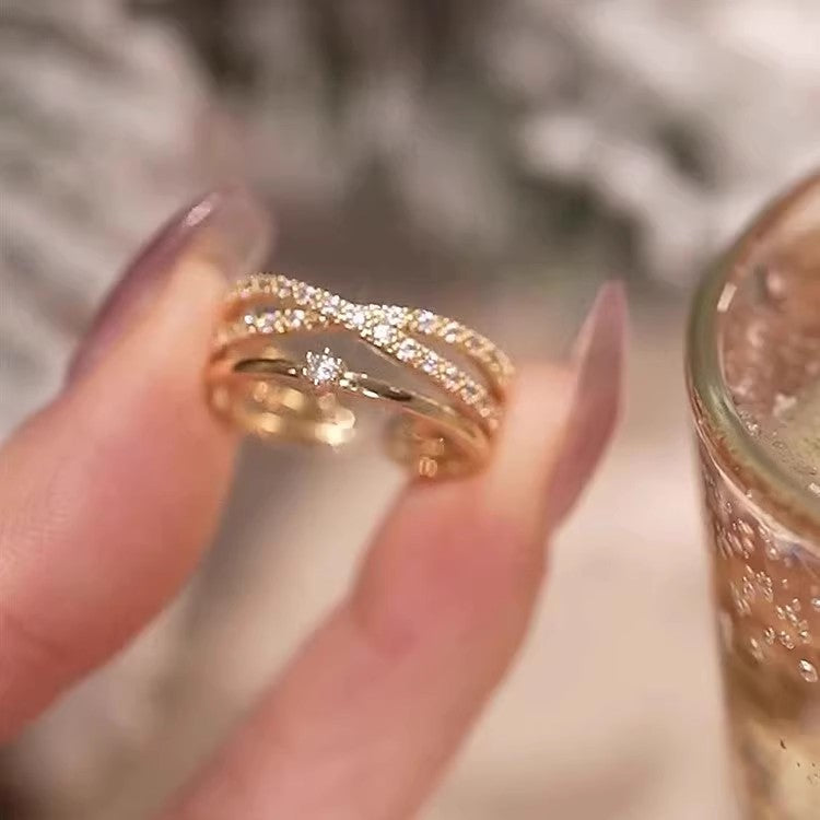 Cross Layers Delicate Zirconia Ring