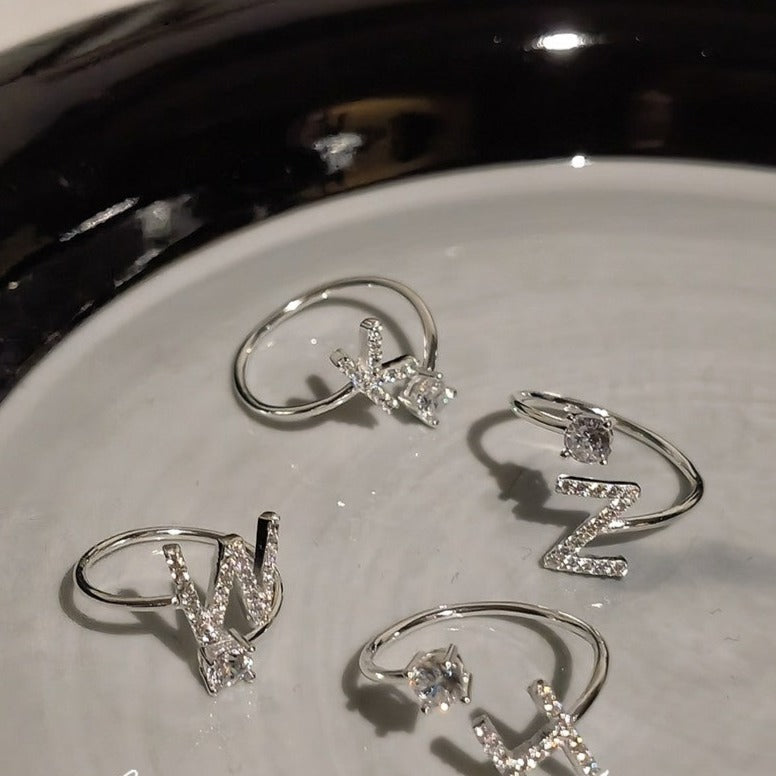 Zirconia letter sterling silver ring
