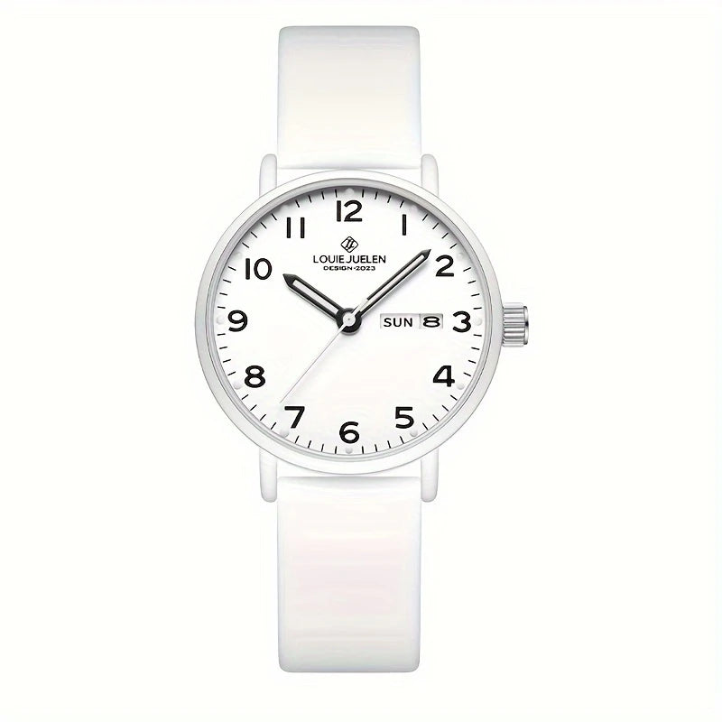 Quartz Watch, Stylish White Casual Night Glow Silicone Strap