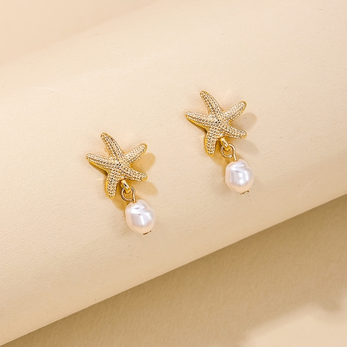 Faux Pearl Starfish Earrings with Tassels