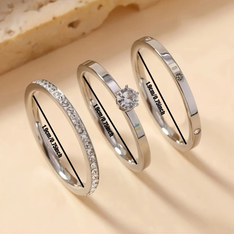18K Gold Plated Elegant Ring Set with Rhinestones and Crystals – 3-Piece Set
