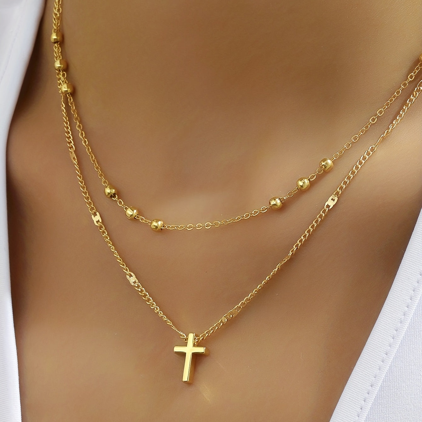 Siena | Cross & Beads Layered Necklace