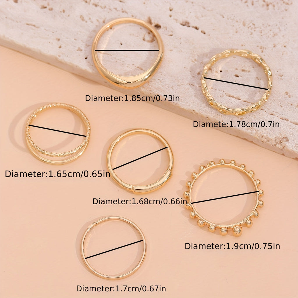 6-Piece Vintage Iron Ring Set for Women – Twisted & Stackable Designs