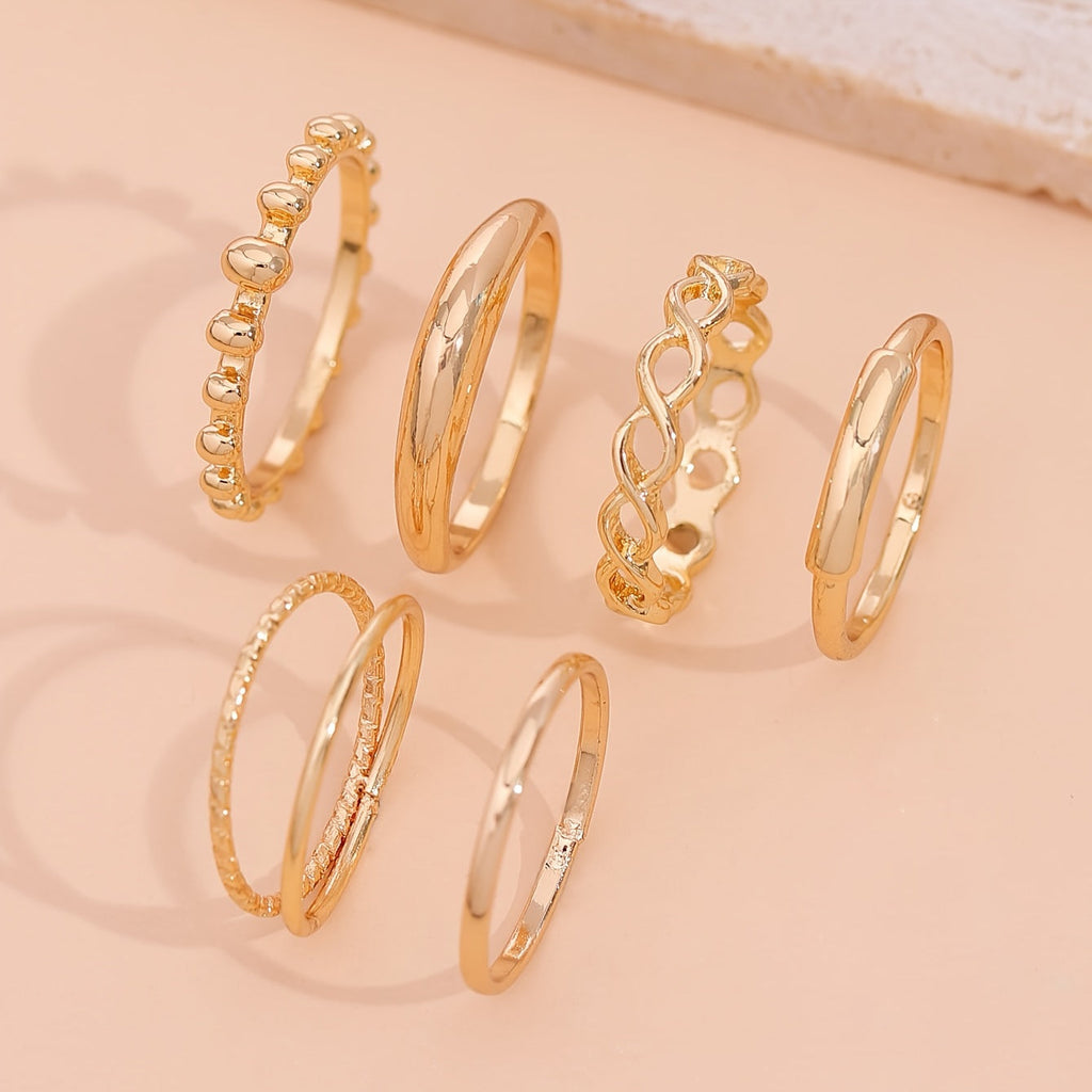 6-Piece Vintage Iron Ring Set for Women – Twisted & Stackable Designs
