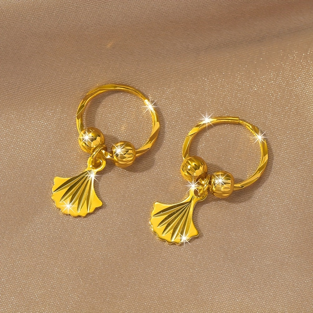 Pair of Gold-Plated Hollow Star Earrings with Floral Motif & Beads